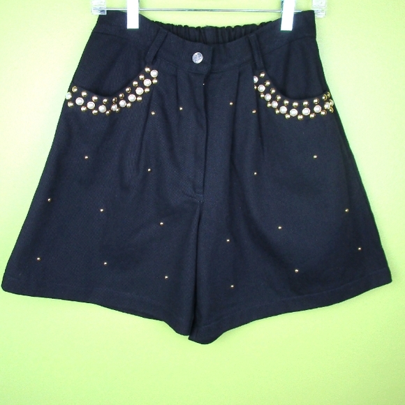 Vintage Pants - CLOSET CLOSING Vintage 90s High Rise Bedazzled Short Black M L